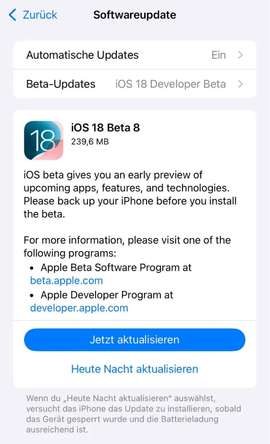 鼎湖苹果手机维修分享苹果 iOS / iPadOS 18 开发者预览版 Beta 8 发布 